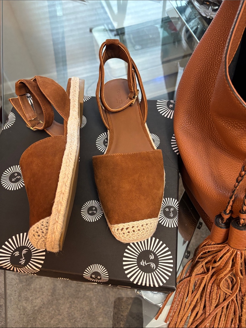 Banana Republic Flat Suede Espadrille Sandals with Ankle Strap NWOT